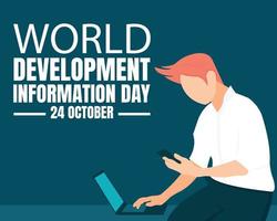 Illustrationsvektorgrafik eines Mannes benutzt einen Laptop und ein Smartphone, perfekt für den internationalen Tag, den Weltentwicklungstag, Feiern, Grußkarten usw. vektor