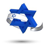 stjärna av David symbol med festlig band i färger av Israel flagga. hexagonal stjärna av nationell flagga av israel. 3d vektor
