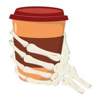 skelett hand innehav en kopp av kaffe illustration. isolerat på vit bakgrund. vektor