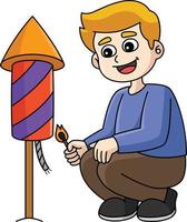 pojke med fyrverkeri tecknad serie färgad ClipArt vektor
