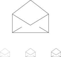 E-Mail-Nachricht öffnen Fett und dünne schwarze Linie Symbolsatz vektor