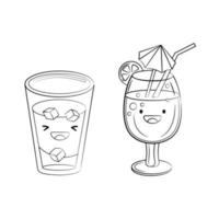 umrisszeichnung von cocktail, saft mit eis. Vektor-Symbol niedliche Illustration Schwarz-Weiß-Vektor-Symbol niedliche Illustration. Aufkleber kawaii Cartoon-Logos. Getränkekonzept. vektor