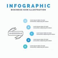 Messer rasiermesserscharfe Klingenlinie Symbol mit 5 Schritten Präsentation Infografiken Hintergrund vektor