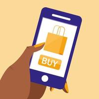 Hand und Smartphone mit Online-Shopping vektor