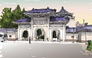 Farbskizze eines asiatischen Stadtbildes vektor