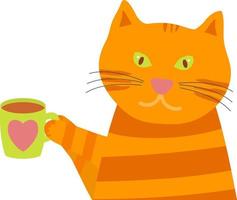 orange rolig katt med en råna av te. vektor