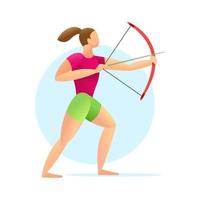 Bogenschützin mit Pfeil und Bogen. Bogenschießen Sportspiel. Bogenschütze auf weißem Hintergrund in Aktion. vektor