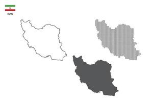 3 versioner av iran Karta stad vektor förbi tunn svart översikt enkelhet stil, svart punkt stil och mörk skugga stil. Allt i de vit bakgrund.