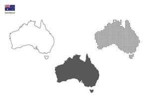 3 versioner av Australien Karta stad vektor förbi tunn svart översikt enkelhet stil, svart punkt stil och mörk skugga stil. Allt i de vit bakgrund.
