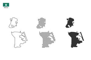 3 versioner av macau Karta stad vektor förbi tunn svart översikt enkelhet stil, svart punkt stil och mörk skugga stil. Allt i de vit bakgrund.