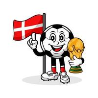 maskot tecknad serie fotboll Danmark flagga med trofén värld vinnare vektor
