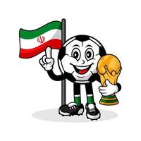 Maskottchen-Cartoon-Fußball-Iran-Flagge mit Trophäen-Weltsieger vektor