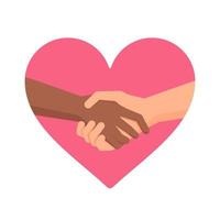 vi allbieed de samma Färg. vektor illustration av handslag. rasism. mänsklig händer i en rosa hjärta.