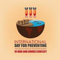 vektor internationell dag för förebyggande de utnyttjande av de miljö i krig och väpnad konflikt. enkel och elegant design