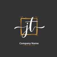 jt Anfangshandschrift und Signatur-Logo-Design mit Kreis. schönes design handgeschriebenes logo für mode, team, hochzeit, luxuslogo. vektor