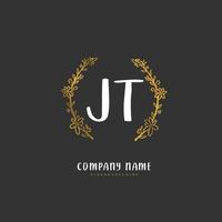 jt Anfangshandschrift und Signatur-Logo-Design mit Kreis. schönes design handgeschriebenes logo für mode, team, hochzeit, luxuslogo. vektor