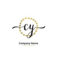 cy första handstil och signatur logotyp design med cirkel. skön design handskriven logotyp för mode, team, bröllop, lyx logotyp. vektor