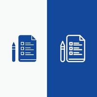 Datei Bildung Kugelschreiber Bleistiftlinie und Glyphe festes Symbol blaues Banner Linie und Glyphe festes Symbol blaues Banne vektor