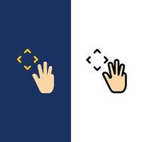 Hand Hand-Cursor nach oben Kruppe Symbole flach und Linie gefüllt Symbolsatz Vektor blauen Hintergrund