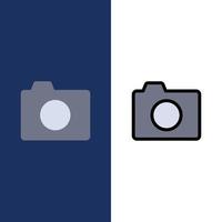Kamerabild Foto Grundlegende Symbole flach und Linie gefüllt Symbolsatz Vektor blauen Hintergrund