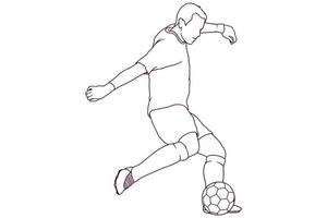 fotboll spelare sparkar boll hand dragen stil vektor illustration
