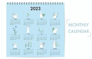 söt säsong- Semester kalender 2023 med kanin särskild festival vektor