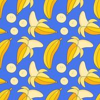 målad sömlös bakgrund med banan, abstrakt upprepande mönster. bananmönster. för papper, omslag, tyg, hälsosam matbakgrund, presentförpackning, väggkonst, inredning. illustration av mat. vektor