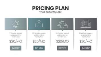 modern kreativ prissättning prenumeration planen tabell mall med minimal linje ikon stil. ui ux gränssnitt design element. infographic design element med alternativ planer för hemsida eller presentation vektor. vektor