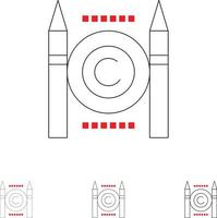 Geschäftskonflikt copyright digital Fett und dünne schwarze Linie Symbolsatz vektor