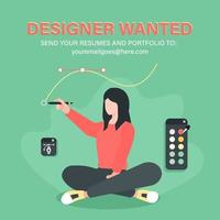 Designer gesucht. Illustration der Designerin mit digitalen Zeichenwerkzeugen vektor