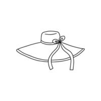 sommar sugrör hatt klotter illustration. vektor hand dragen kvinna hatt med rosett
