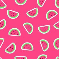 nahtloses Muster mit Wassermelone auf rosa Hintergrund. handgezeichnete Wassermelonenscheibe. frischer sommerfruchthintergrund. Vektor-Illustration vektor