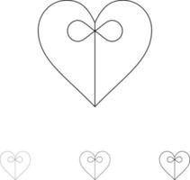 hjärta gåva band djärv och tunn svart linje ikon uppsättning vektor
