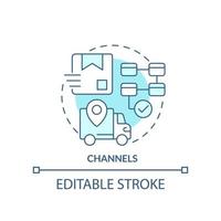 kanaler turkos begrepp ikon. produkt förvaltning verktyg. företag modell duk abstrakt aning tunn linje illustration. isolerat översikt teckning. redigerbar stroke. vektor