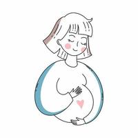 skön gravid kvinna väntar för födelse av barn. Lycklig mor. vektor klotter illustration. graviditet och förlossning.