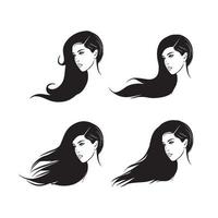 stilisiertes Gesicht der schönen Frau mit langer Haarsilhouette. logo oder symbol des haarschönheits-spa-salons für frauen. vektor