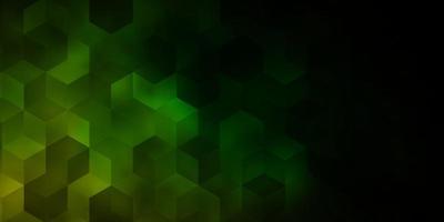 mörkgrön, gul vektorbakgrund med uppsättning hexagoner. vektor