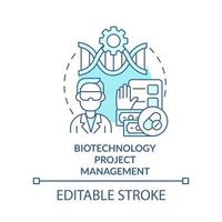 Symbol für das türkisfarbene Konzept des Biotechnologie-Projektmanagements. wissenschaftlicher Spezialist abstrakte Idee dünne Linie Illustration. isolierte Umrisszeichnung. editierbarer Strich. vektor