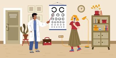 Augenarzt überprüft das Sehvermögen des Patienten vektor