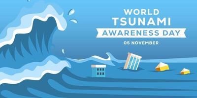 Flaches Design World Tsunami Awareness Day 5. November horizontales Banner vektor