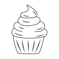 muffin i klotter stil. födelsedag, firande, Semester, fest begrepp. svart och vit vektor illustration för färg bok.