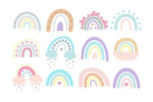 pastell boho regnbågar uppsättning. scandinavian skriva ut för bebis dusch, barnkammare, lekrum, födelsedag, barns fest och Övrig. vektor
