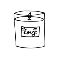 Kerze in einem Glas handgezeichnet im Doodle-Stil. symbol, aufkleber, dekorelement vektor