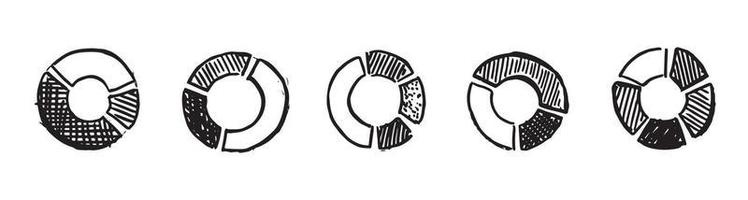 Diagramme Tortensymbole, Set von Hand gezeichnet. Vektor