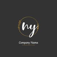 ny Anfangshandschrift und Signatur-Logo-Design mit Kreis. schönes design handgeschriebenes logo für mode, team, hochzeit, luxuslogo. vektor