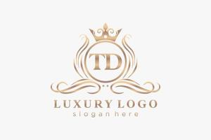 Royal Luxury Logo-Vorlage mit anfänglichem td-Buchstaben in Vektorgrafiken für Restaurant, Lizenzgebühren, Boutique, Café, Hotel, Heraldik, Schmuck, Mode und andere Vektorillustrationen. vektor