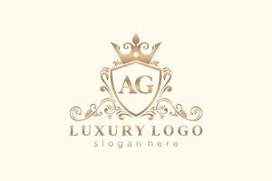 första ag brev kunglig lyx logotyp mall i vektor konst för restaurang, kungligheter, boutique, Kafé, hotell, heraldisk, Smycken, mode och Övrig vektor illustration.