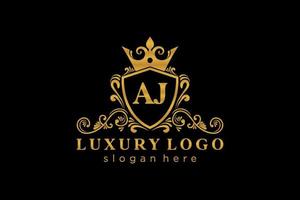 Royal Luxury Logo-Vorlage mit anfänglichem aj-Buchstaben in Vektorgrafiken für Restaurant, Lizenzgebühren, Boutique, Café, Hotel, Heraldik, Schmuck, Mode und andere Vektorillustrationen. vektor