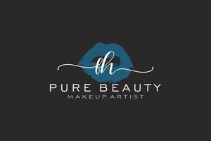 vorgefertigtes Logo-Design mit anfänglichen fh-Aquarelllippen, Logo für Make-up-Künstler-Business-Branding, errötendes Beauty-Boutique-Logo-Design, Kalligrafie-Logo mit kreativer Vorlage. vektor