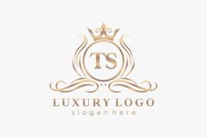 första ts brev kunglig lyx logotyp mall i vektor konst för restaurang, kungligheter, boutique, Kafé, hotell, heraldisk, Smycken, mode och Övrig vektor illustration.